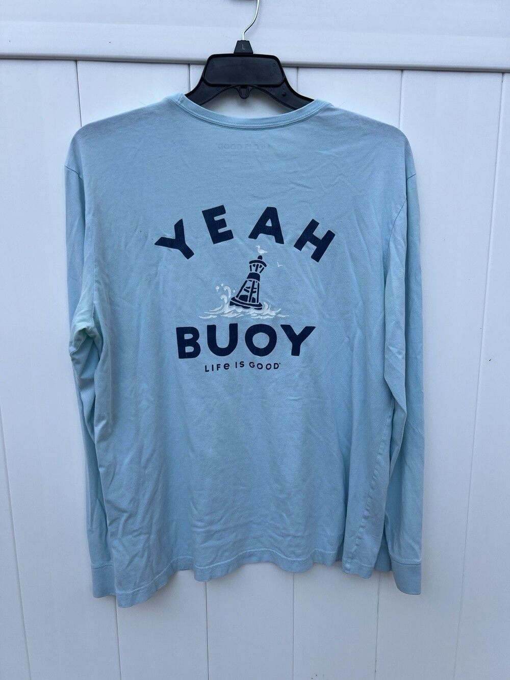 Life is Good Crusher Graphic Men's T-Shirt Blue Long Sleeve Large yeah Buoy